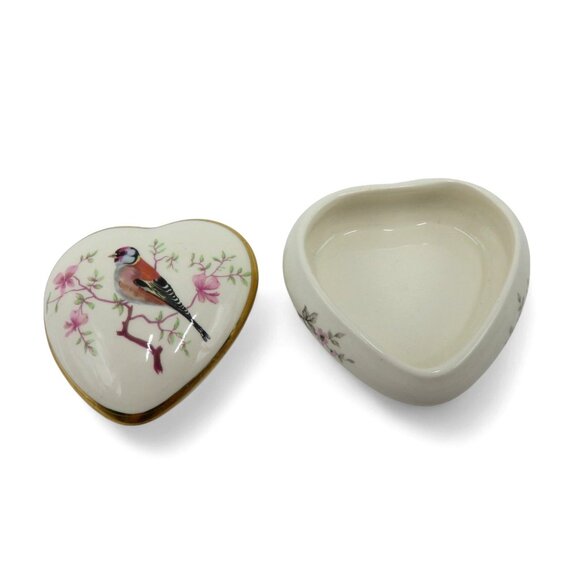 Vintage Palissy ROYAL WORCESTER Heart Trinket Bird And Floral England - Picture 12 of 13